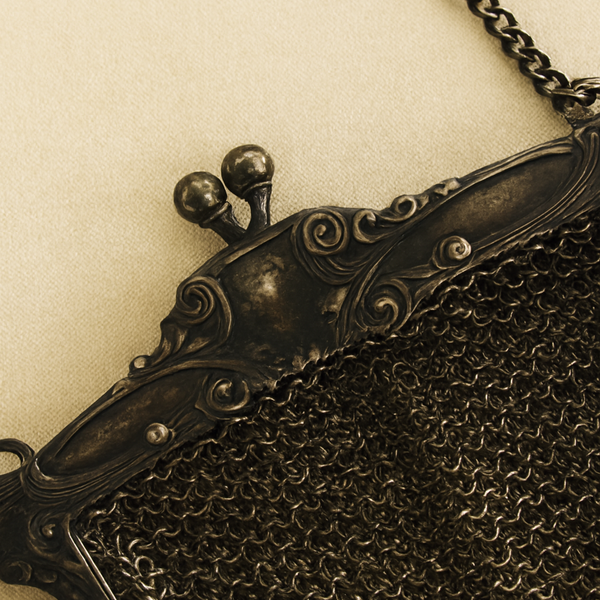 Whiting & Davis signature mark on antique German silver mesh purse