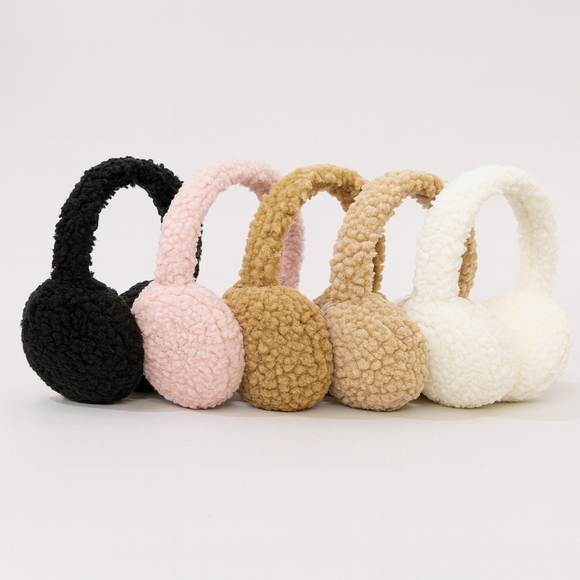 Sherpa teddy earmuffs for women in soft faux sherpa by Trésor by Tanya