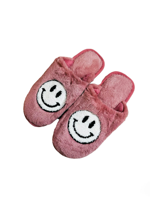 Pink and white comfy smiley slippers indoor footwear with cushioned inside