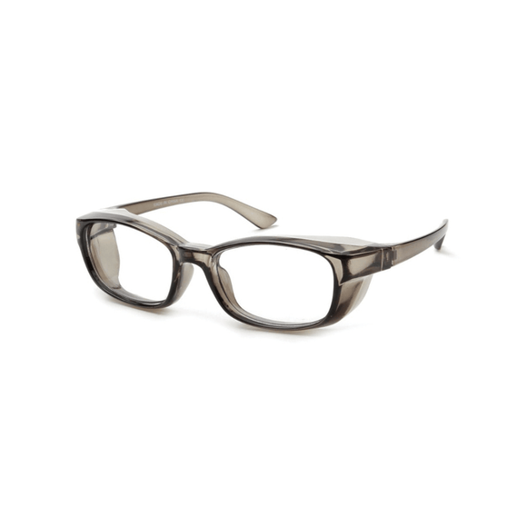Translucent grey frame glasses. Glasses with side shield. blue light glasses.