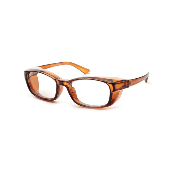 Translucent brown tortoise shell frame glasses. Glasses with side shield. blue light glasses.